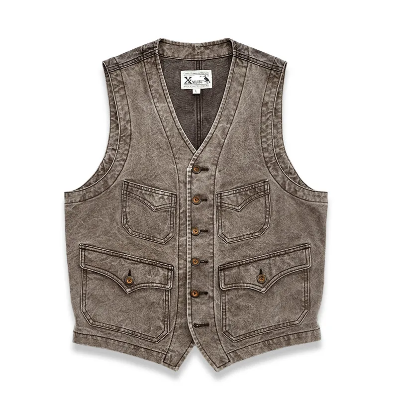 Amekaji American Retro Cotton Canvas Frock Vest Vest Washed and Dyed Old Kaji New Product