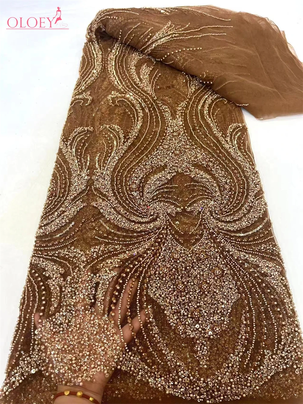 2024 Fashion Elegant French Embroidery Beaded Lace Fabric African Nigerian With Sequins Fabric For Wedding Dress