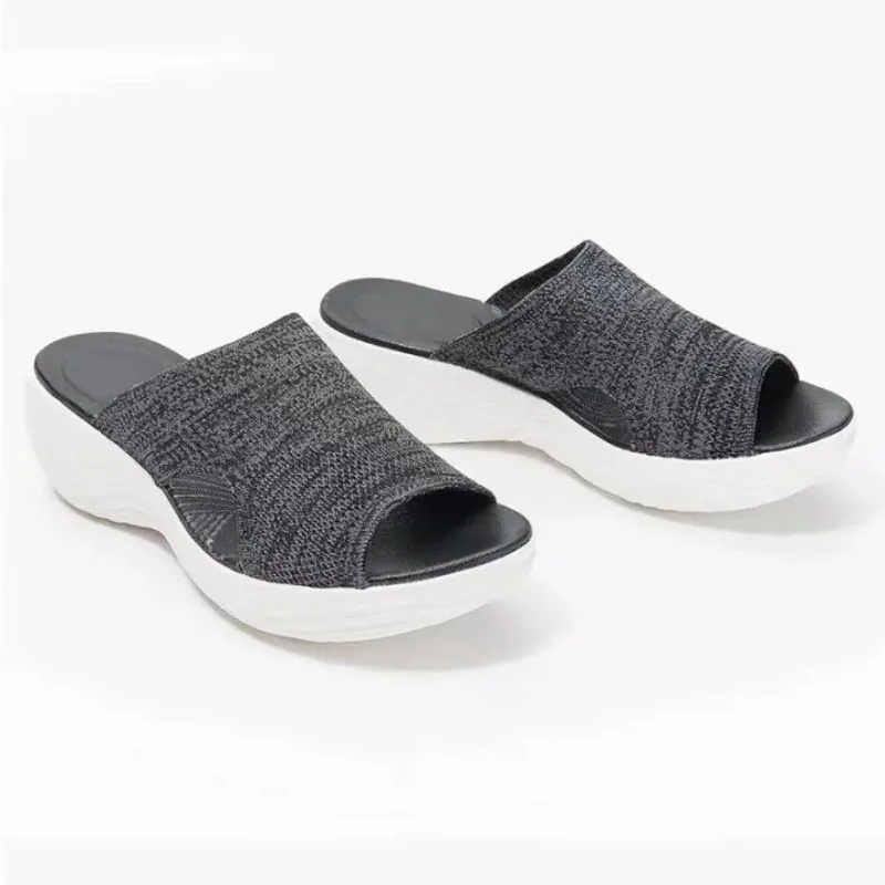 

Summer Women Slippers Lightweight Slip On Heeled Female Elastic Force Summer Shoes With Low Heels Sandals