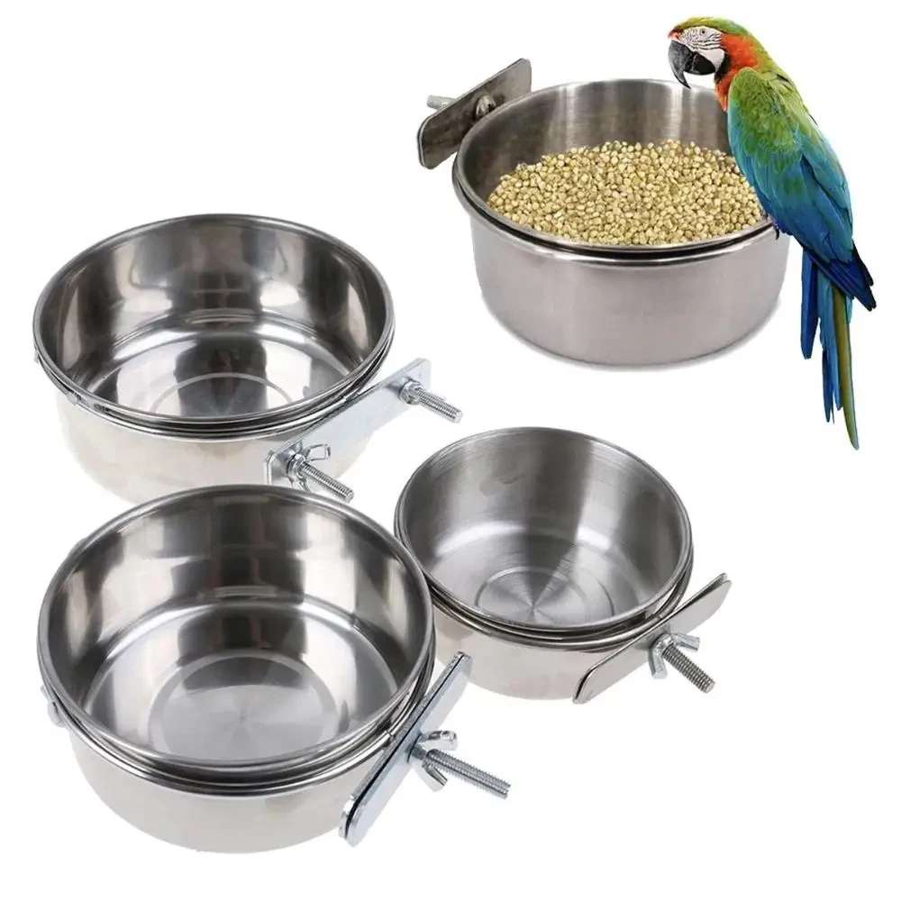 

Rabbit Pet Food Dish Hamster Stainless Steel Clamp-on Water Drinker Bird Feeder Parrot Feeding Bowl Cage Cup