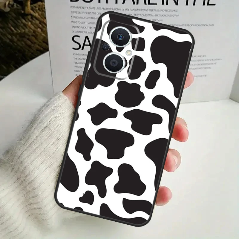 حافظة مطبوعة على شكل بقرة بيضاء وسوداء لهاتف OPPO Reno 12F 13F 14F 10 11 12 13 14 Pro 8T 7 8 Lite OPPO Find X6 X5 X8 Pro #6