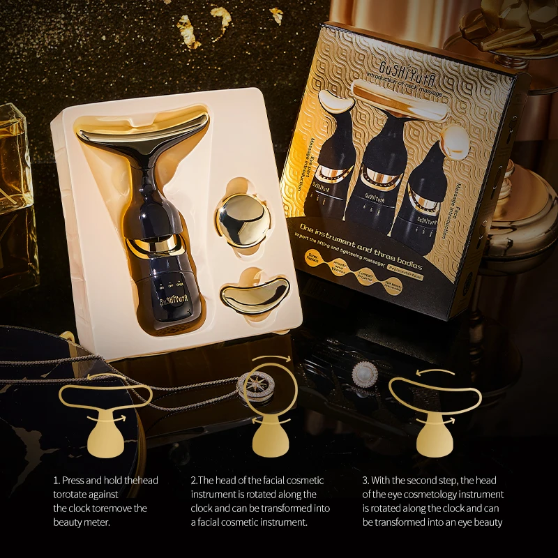 3 in 1リフティングフェイスマッサージャー、ネック・フェイシャル・アイ用電動美容器、マイクロカレントによる肌若返り、アンチエイジングスキンケアツール