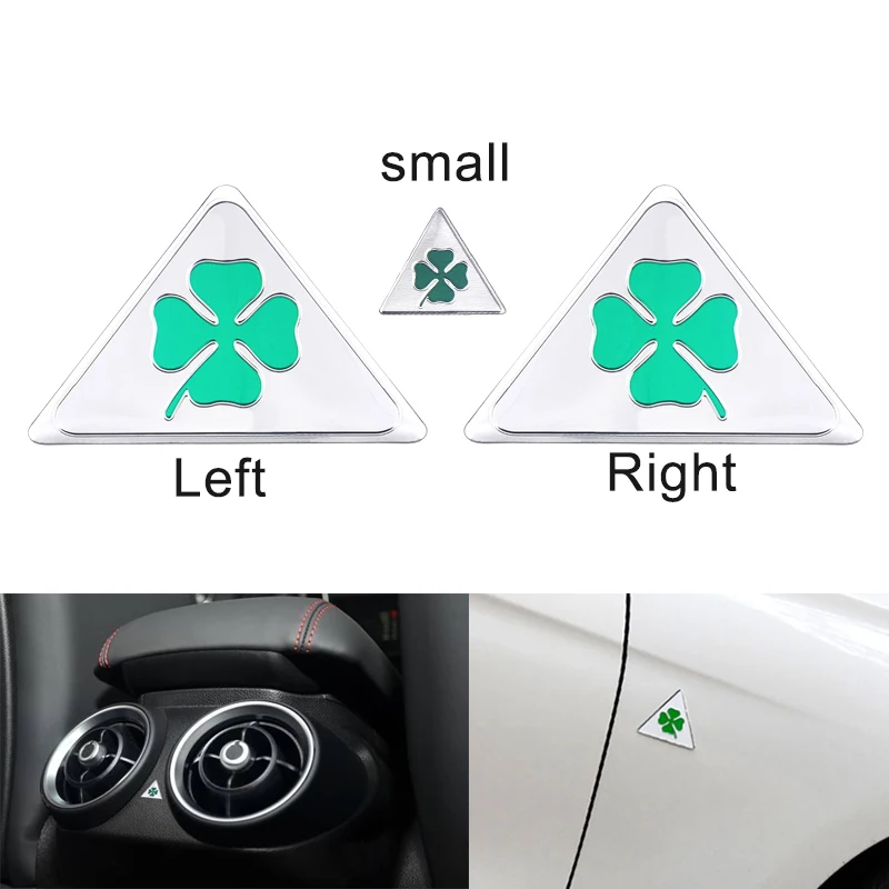 Four Leaf Clover Logo Car Aluminum+PVC Sticker Side Fender Badge Sticker For Alfa Romeo Giulia Stelvio Giulietta 156 159 147 GT