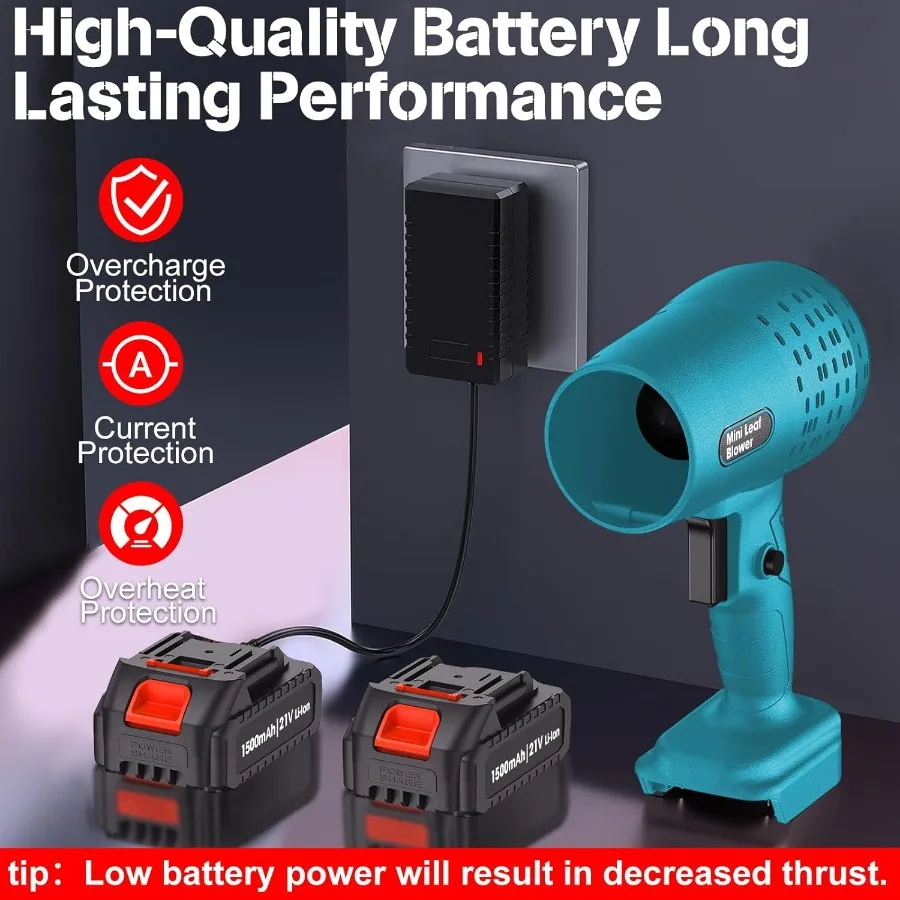 منفاخ أوراق الشجر مع بطاريات 21V2 قطعة 950000 دورة في الدقيقة مروحة قوية عالية السرعة المتغيرة 200 ميلا في الساعة منفاخ هواء محمول مثالي لسيارة Dryi