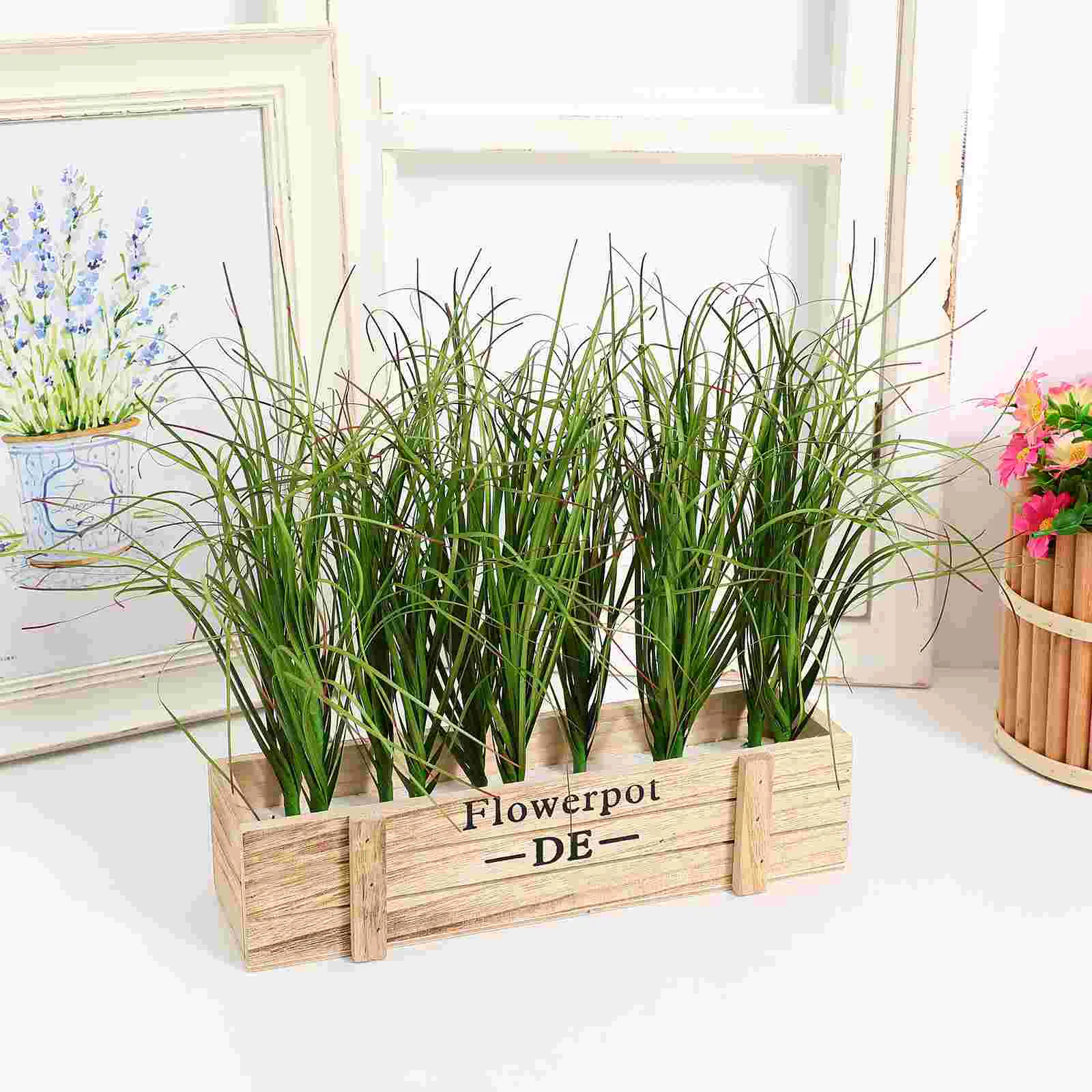 12 Pcs Lifelike Artificial Reeds Greenery Stems Faux Grass Market Display Props Simulated Plant Decor Outdoor Simulation Grass