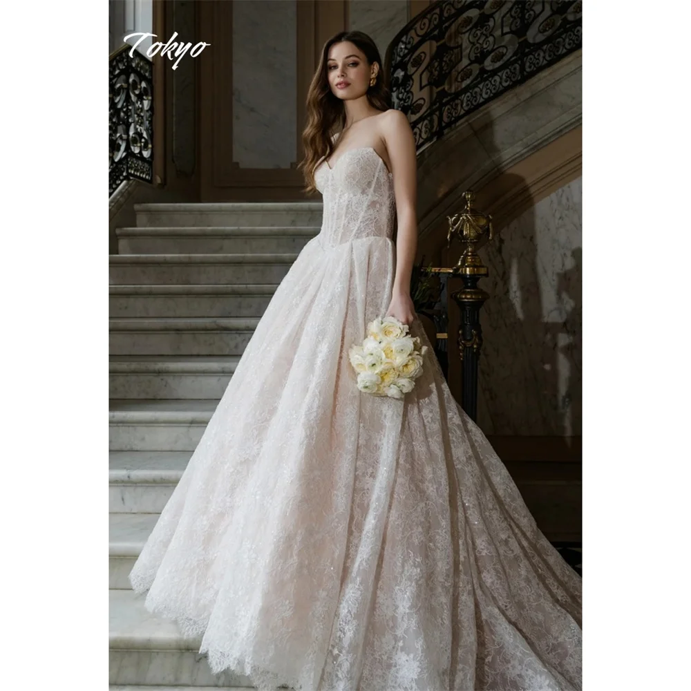 

Токио индивидуальное белое свадебное платье с вырезом в форме сердца, без рукавов, на молнии сзади, элегантное свадебное платье трапециевидной формы, свадебное платье со шлейфом