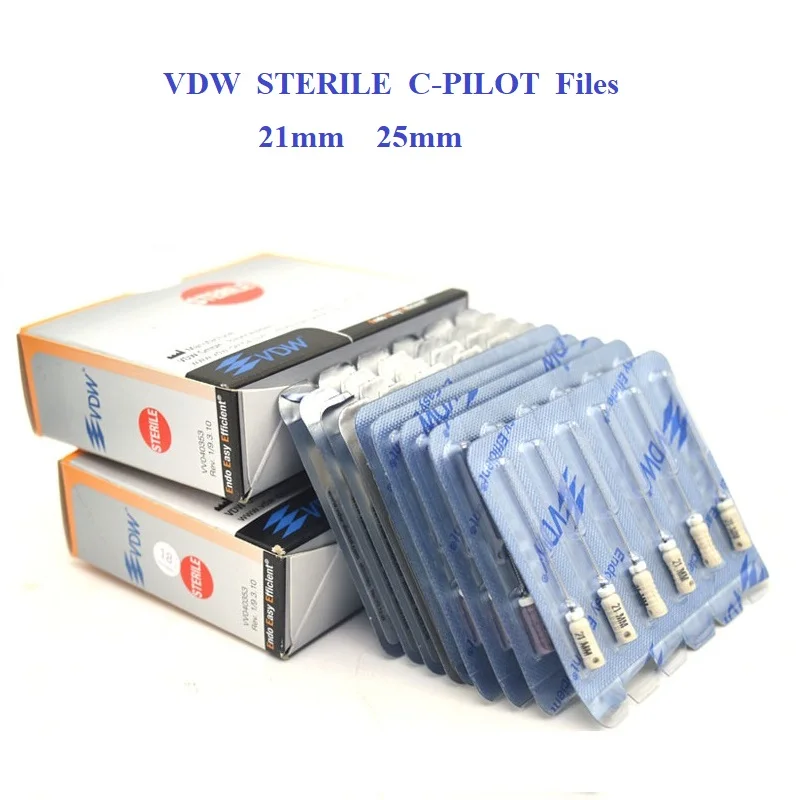 5 PACKS VDW Hand Use Dental Endo Files VDW STERILE C-PILOT Files For Probing In Calcified Root Canals 25mm Size 6-15