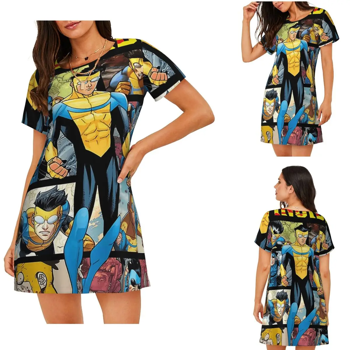 Custom Cartoon Invincible Short Sleeves Nightdress For Sleeping Sleepshirts Women Short Sleeve Nightgowns Soft Pajama Dress