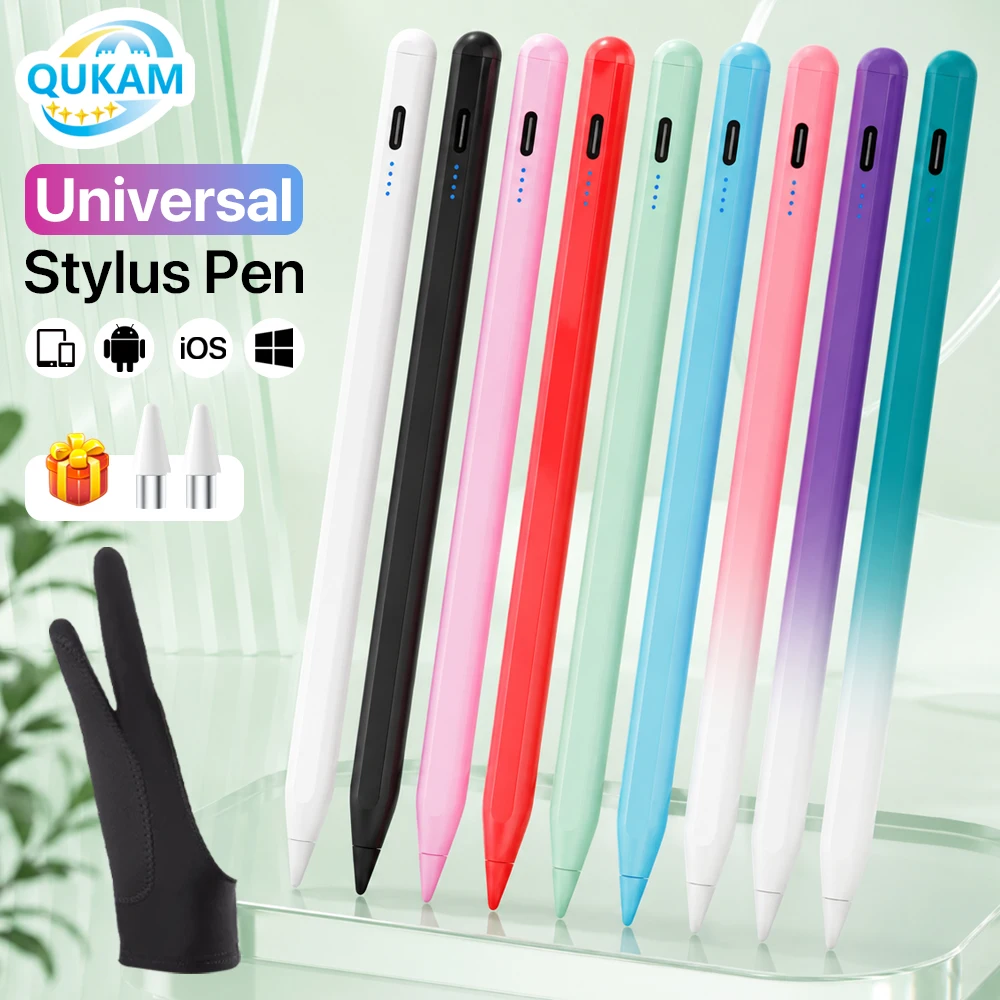 Universeller Magnetischer Stylus-Stift mit 4 LED-Batterieanzeigern, ohne Bluetooth, Typ-C für iOS, Android, Windows Phones, Tablets, Handschuhkompatibel & 2 Ersatzspitzen