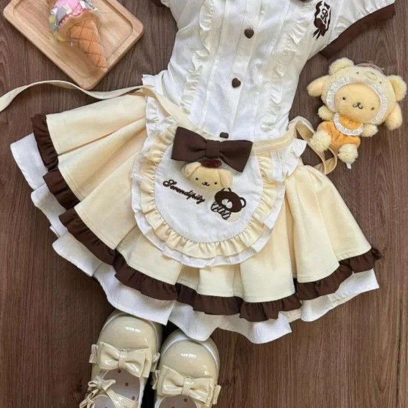 Japanese Sweet Lolita Style Skirt Set Women Kawaii Sailor Collar Bow Shirt Top Cute Pleated Skirt Y2k with Apron Mini Skirt Suit