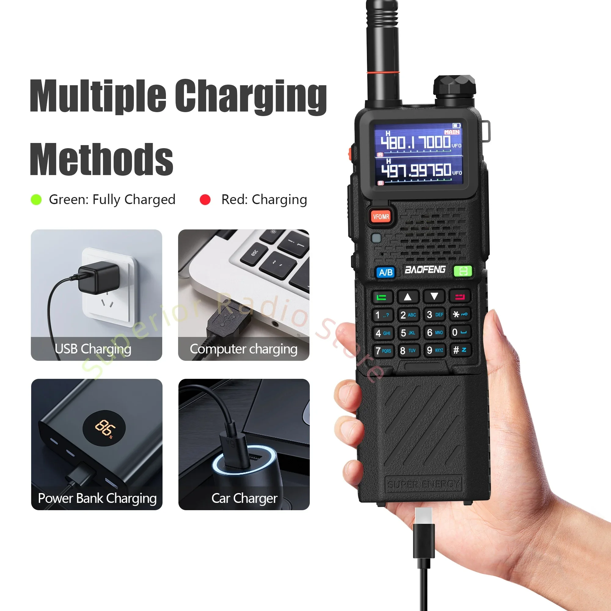 Baofeng UV-5RM 6800mAh Walkie Talkie Large Capacity Wireless Copy Frequency 10W LED Flashlight Type-C NOAA Upgraded UV-5R Radio
