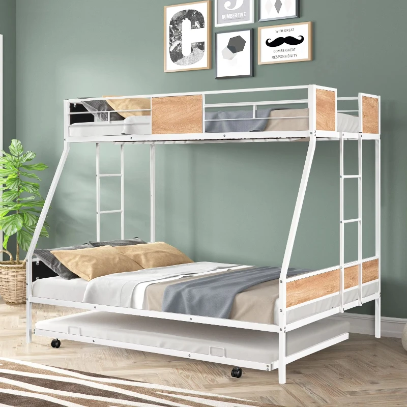 Heavy duty rugged metal bunk bed with caster safety rails