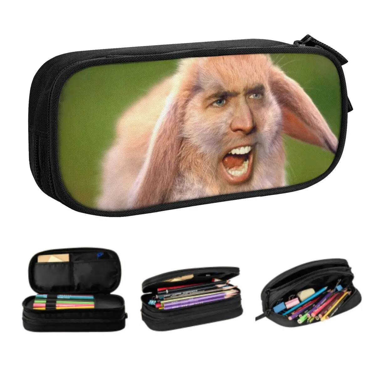 Customized Kawaii Nicolas Cage Rabbit Pencil Case for Girls Boys Big Capacity Funny Meme Pencil Bag School Supplies