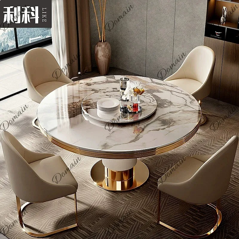 Luxury Marble Dining Table Set with Lazy Susan Rotating Round Table for Home Living Room Villa Family Kitchen