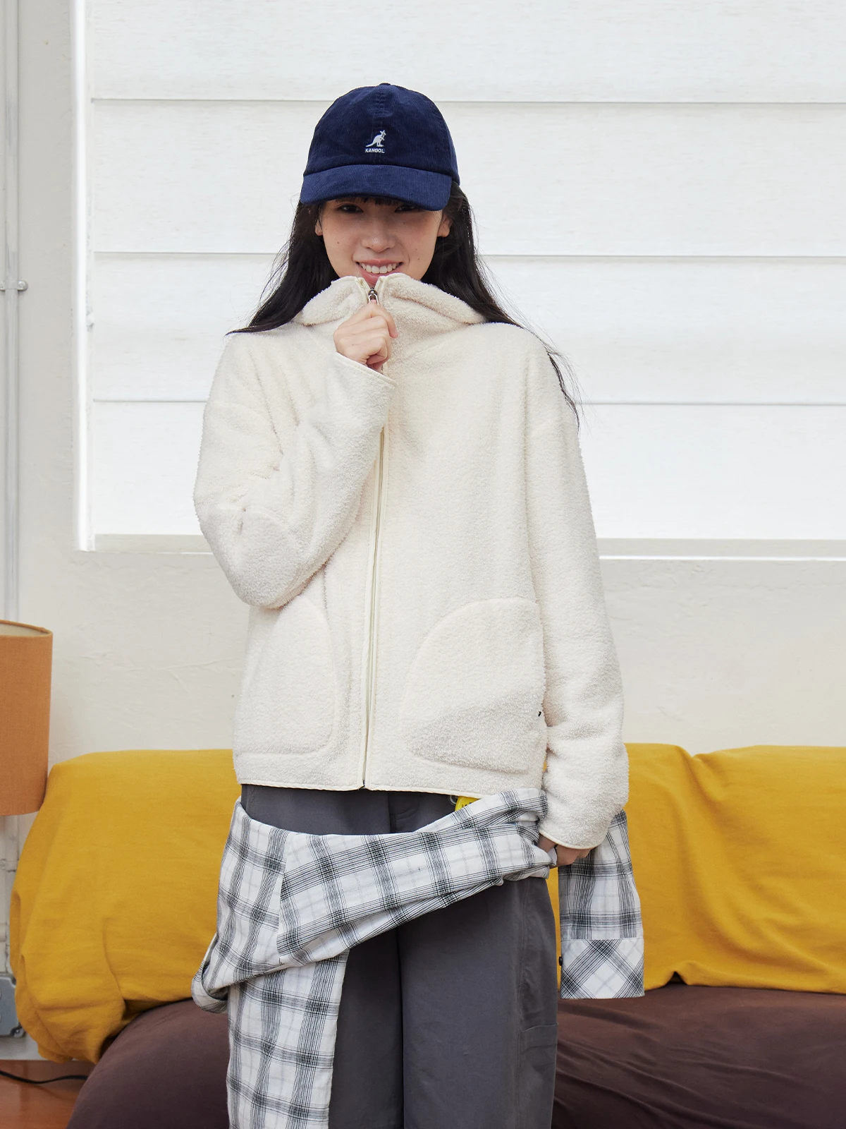 

Warmth Plu Hooded Jaet Two-Way Wear Towel Velvet Long Sve Ladies Outerwear Still Walking Brand Casual Sle Polyester ...