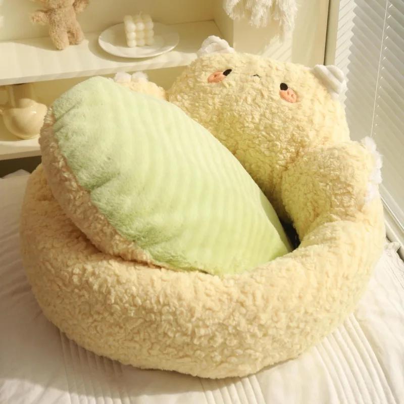 

Cat Bed Winter Warm Pet Sofa Raised Rim Plush Washable Removable Cushion Non Slip Bottom Calming Nest For Kittens Small Dogs Big