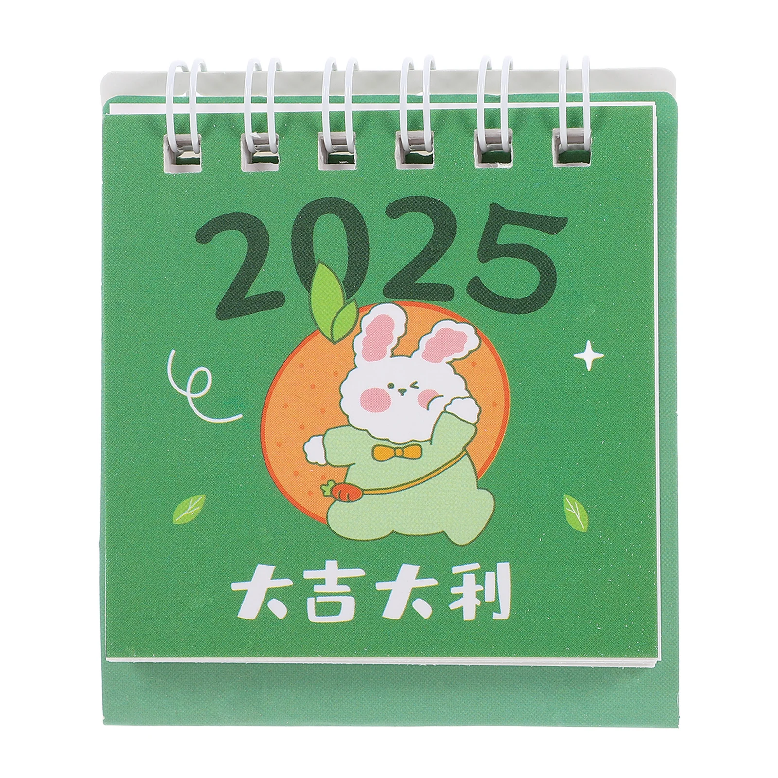 미니 데스크 캘린더 2025 귀여운 녹색 토끼 스탠딩 플립 캘린더 2024년 7월부터 2025년 12월까지 트윈 와이어 바인딩 일일 플래너 가정용