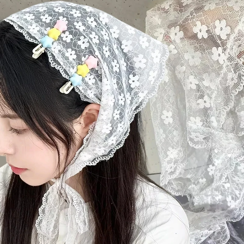 

Шейный платок-повязка для волос для женщин и девушек, в стиле бохо, треугольная бандана, кружевная повязка для волос, аксессуары для волос для женщин и девушек