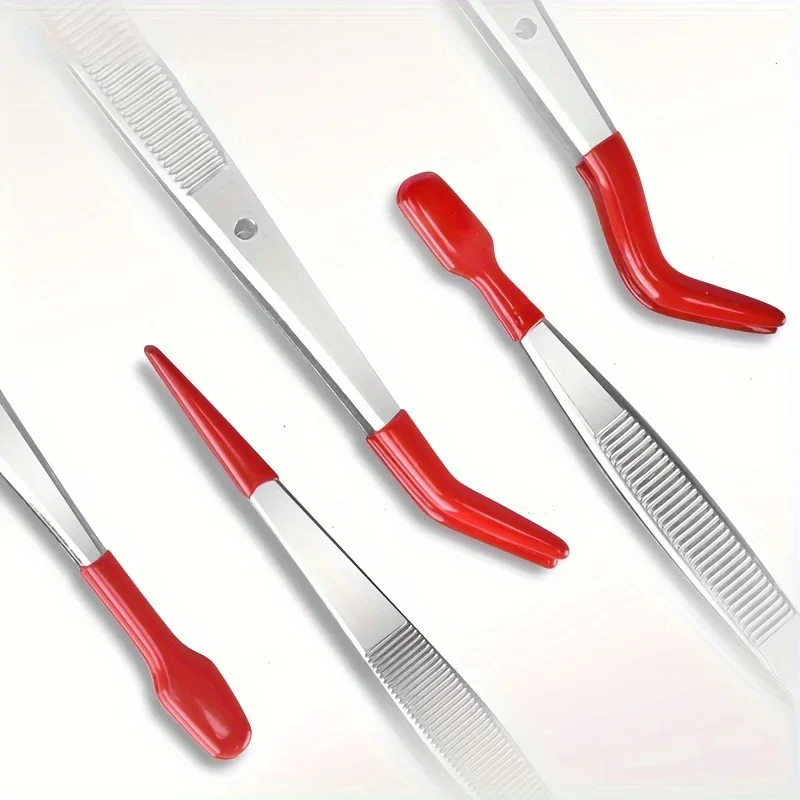 4pcs Set of Stamp Tweezers with Rubber Tips Stainless Steel Clip Industrial Jewelry, Craft Tools, Coins, Stamp Christmas Gift