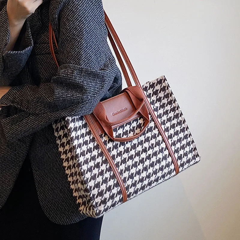 Trendy Designer Houndstooth Big Shoulder Bags Women Handbag Purse 2021 New Large CapacityLadies Casual Totes for Work Quality