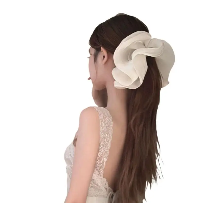 Soft Pleated Chiffon Flower Banana Hair Clips Anti Slip Elegant Barrettes For Women Daily Wedding Party Hair Accessories