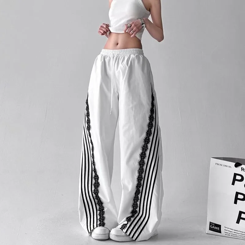 

New Wide-leg Pants for Women 2025 Summer Fashionable and Fashionable Lace Casual Pants High Waist Long Y2k Jeans Traf Pant Sets
