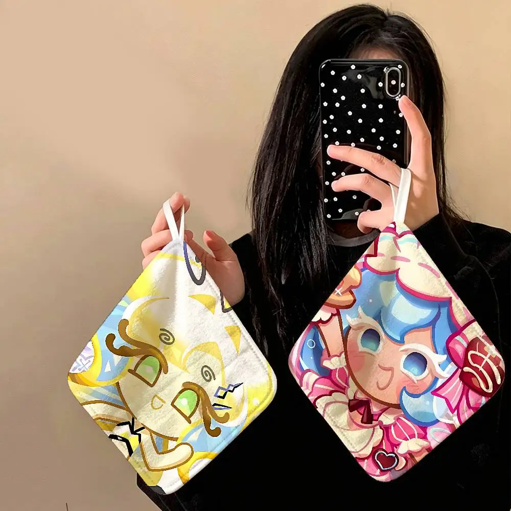 Cookie Run Kingdom Series Hanging Polyester Cotton Towel, Reusable Hand Wiping Cloth, Wear Resistant for Home Kitchen Sink