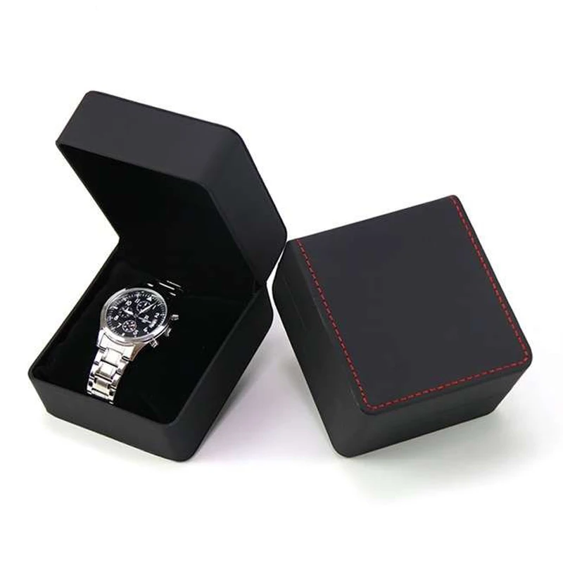 Lnofxas zwarte enkele horloge geschenkdoos met kussen PU lederen horloge vitrine organizer voor heren
