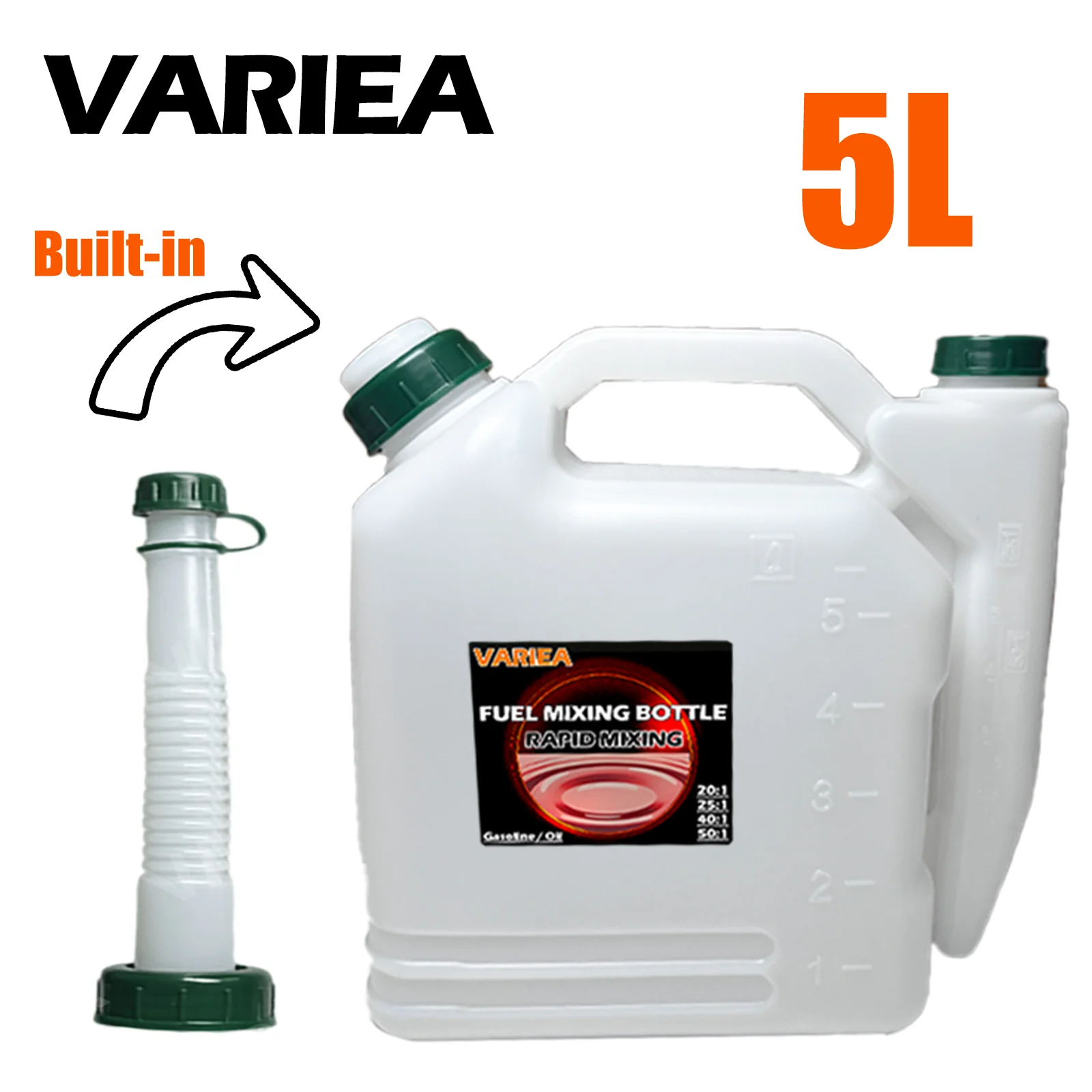VARIEA- 1L/2L/3.5L/5L-2-Stroke Fuel Mixing Bottle - Compatible with 25:1, 50:1, 40:1, 20:1 Fuel Ratios, Leak-Proof Design