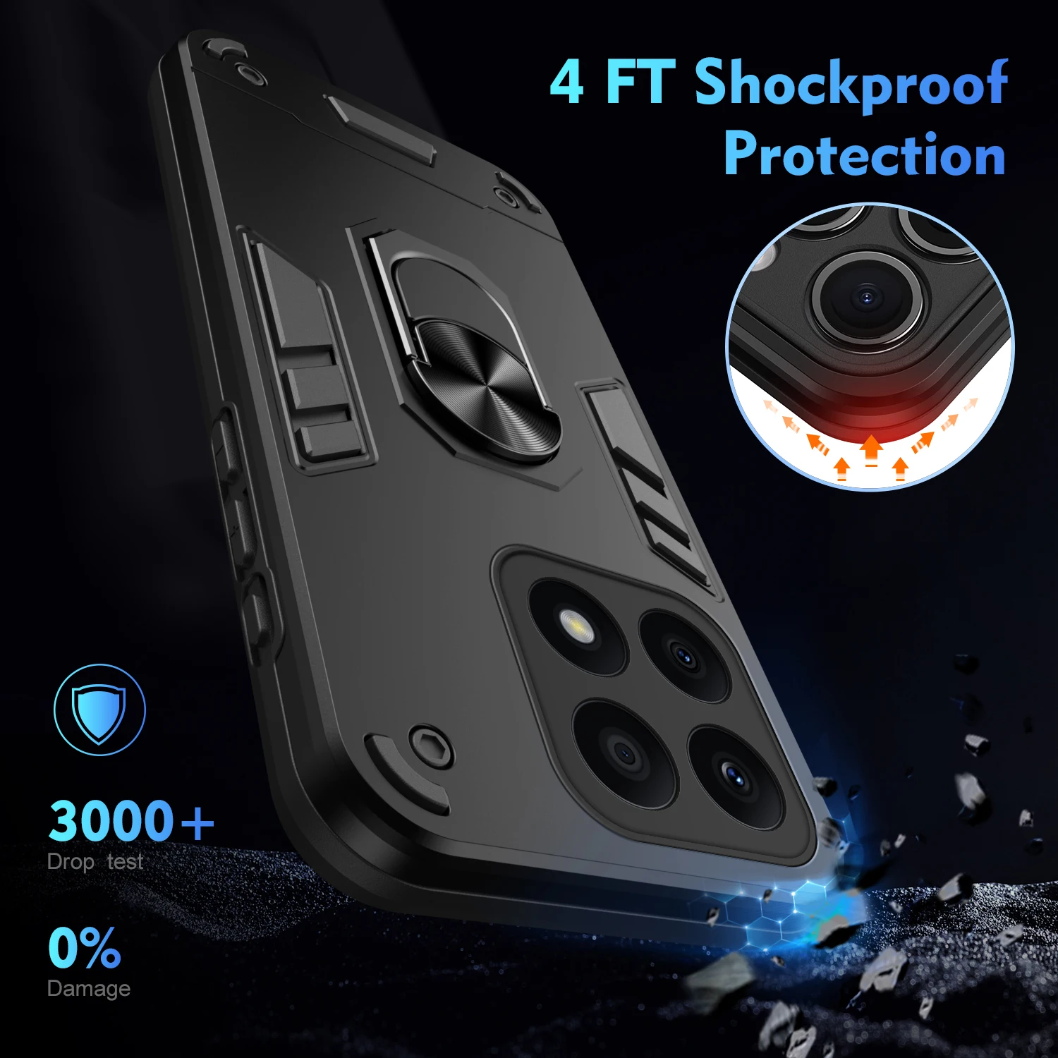 Rugged Armor Shockproof Phone Case For Honor X8B X8 5G X6 4G 70 Lite Metal Ring Holder Soft TPU Frame Hard Plastic Back Cover