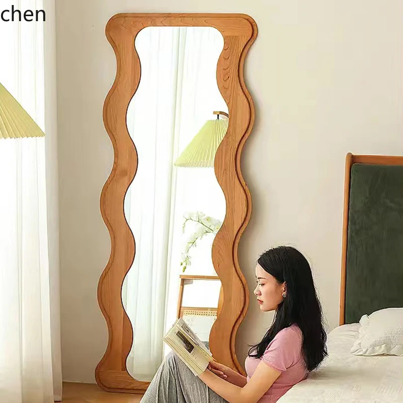 light luxury wave full-length mirror art wall-mounted clothing store fitting mirror full-body bedroom floor mirror