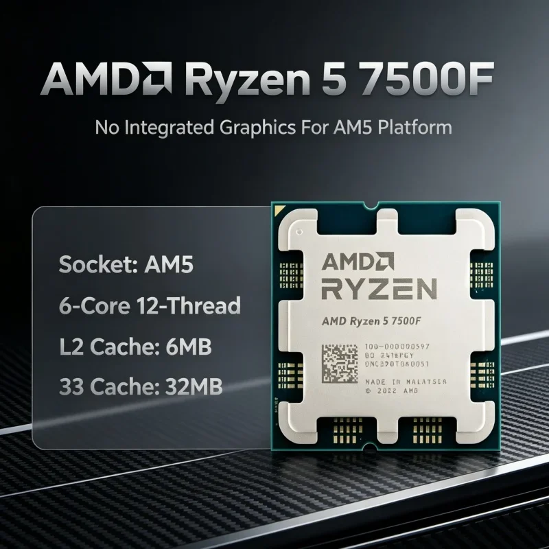 CPU AMD Ryzen 5 7500F 6C12T 5nm Zen 4 32MB L3 65W DDR5 AM5 Processor Same Performance