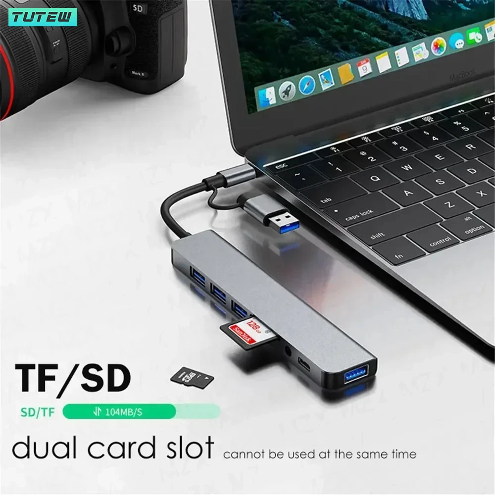 8 في 1 USB C Hub USB Splitter USB موسع مع 4 منافذ USB 1 منفذ USBC TF/SD قارئ بطاقات إخراج الصوت متوافق مع MacBook