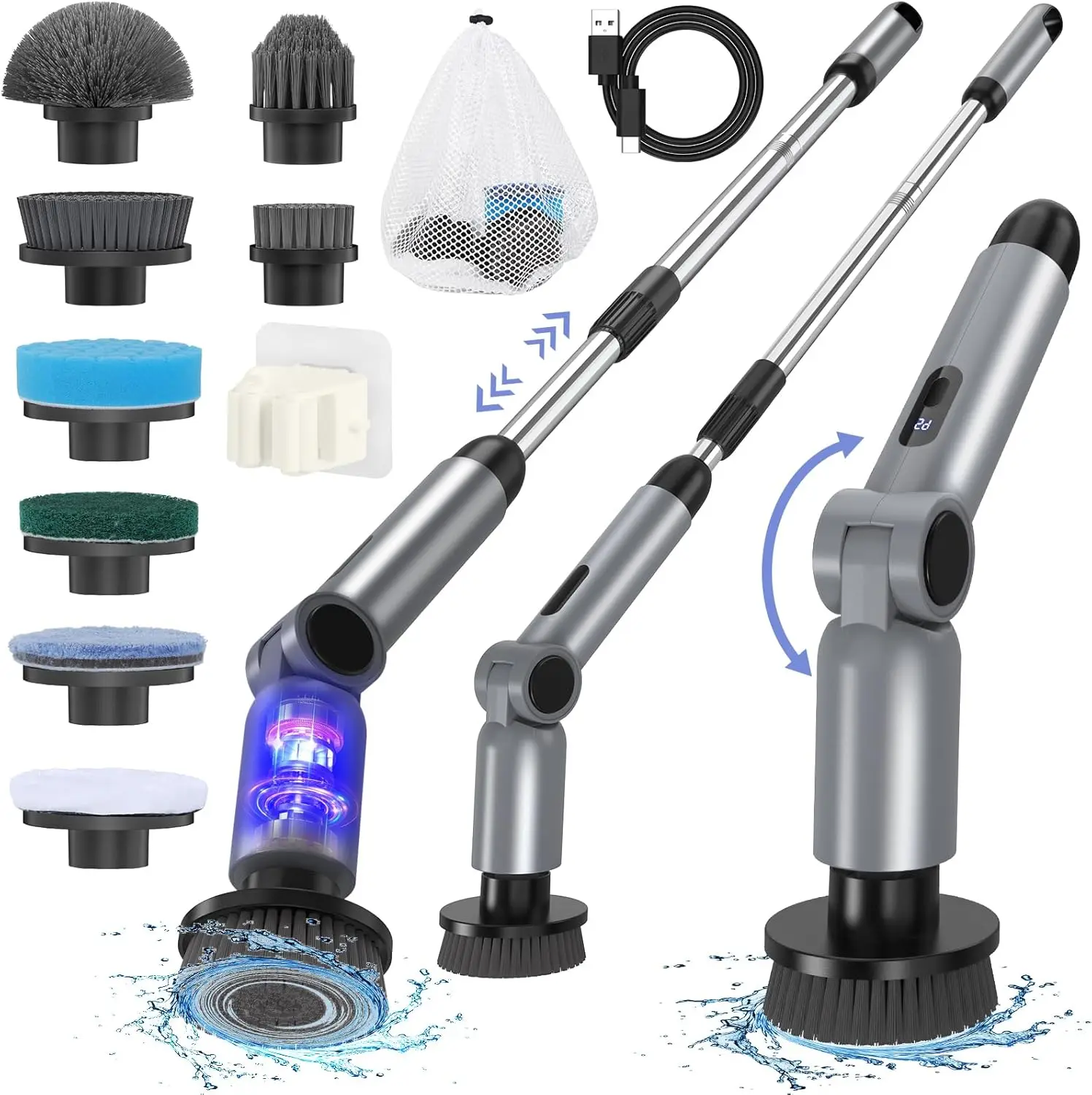 Electric Spin Scrubber, [IPX7 Waterproof ] [50KG Torque] Shower Scrubber with 9 Brush Heads, 2 Speed Mode