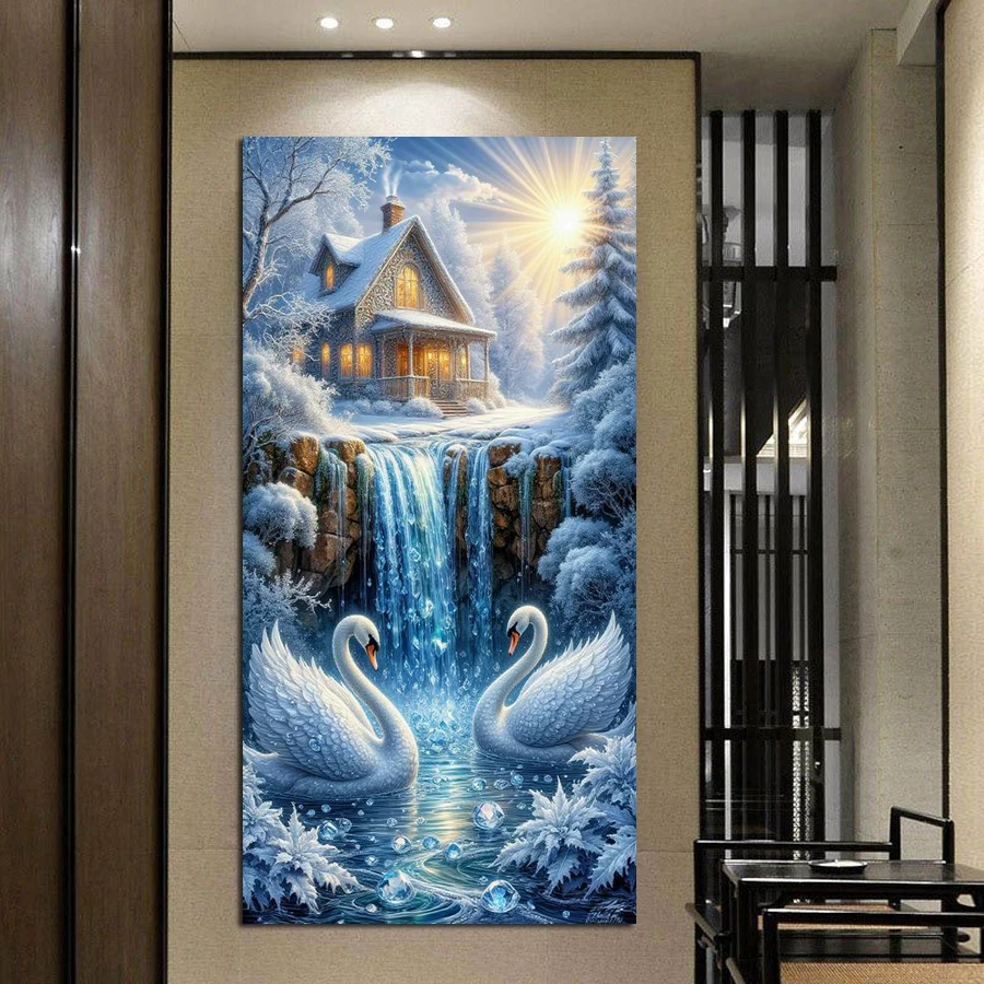 

House Waterfall Swan Diy Diamond Painting Large Size Animals Full Mosaic Embroidery Picture Handmade Jewelry Cross Stitch Set