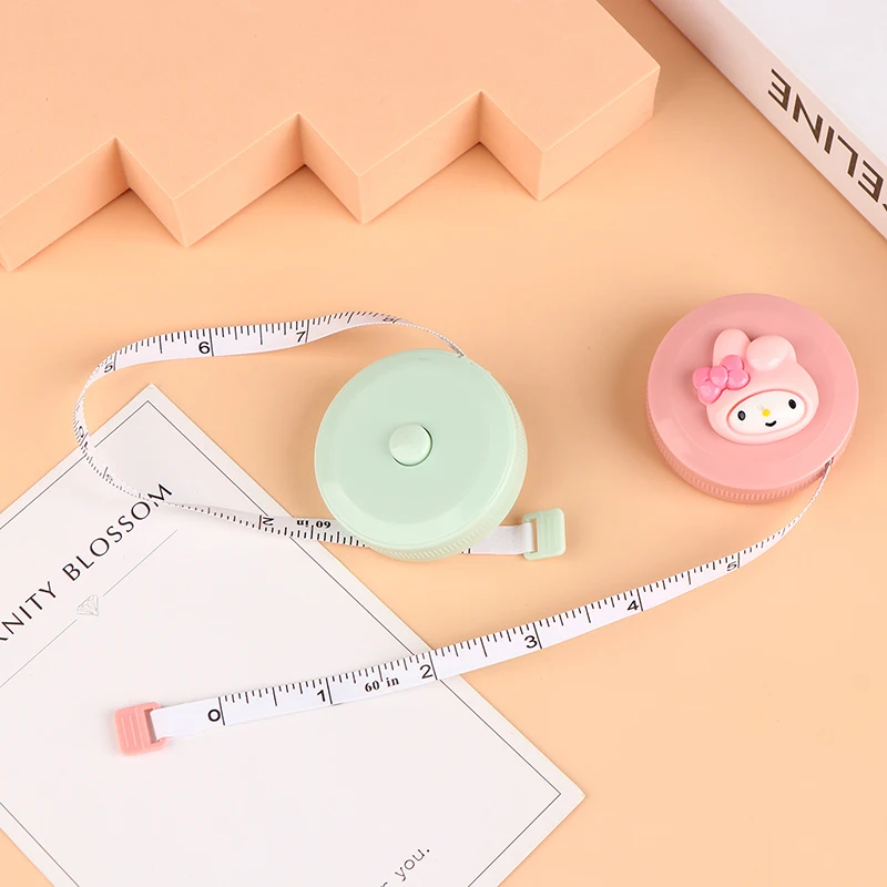 Hello Kitty Portable Small Tape Measure Sanrio Cinnamoroll Kuromi Cartoon Soft Ruler Clothes Waist Measurement Telescopic Ruler