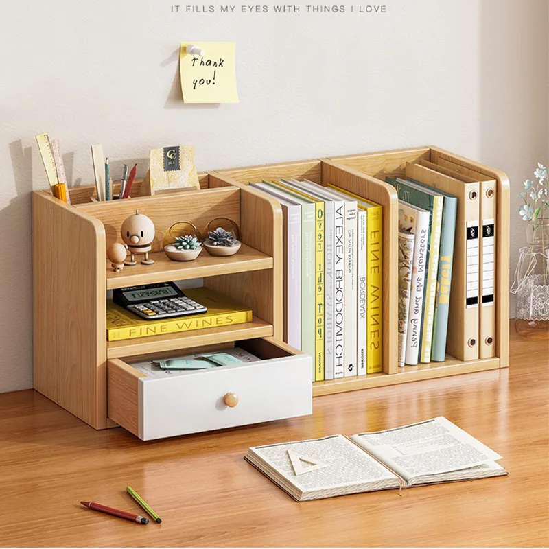 

Wooden Desk Organizer Multipurpose Wood Countertop Bookshelf Large Capacity DIY Office Storage Display Holder For Home Office
