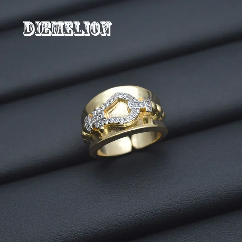 Vintage Tweekleurige U-vormige Hoefijzer Verstelbare Brede Ringen voor Vrouwen Luxe Verharde Zirconia Eenvoudige Stijlvolle Vrouwelijke Sieraden