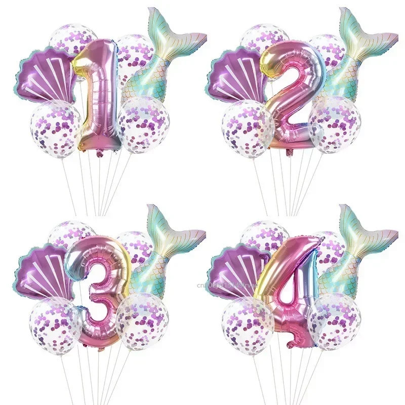 1set Cute Little Mermaid Party Foil Balloons Sets 32inch Number Balloon For Wedding Birthday Decor Mermaid Theme Party Supplies