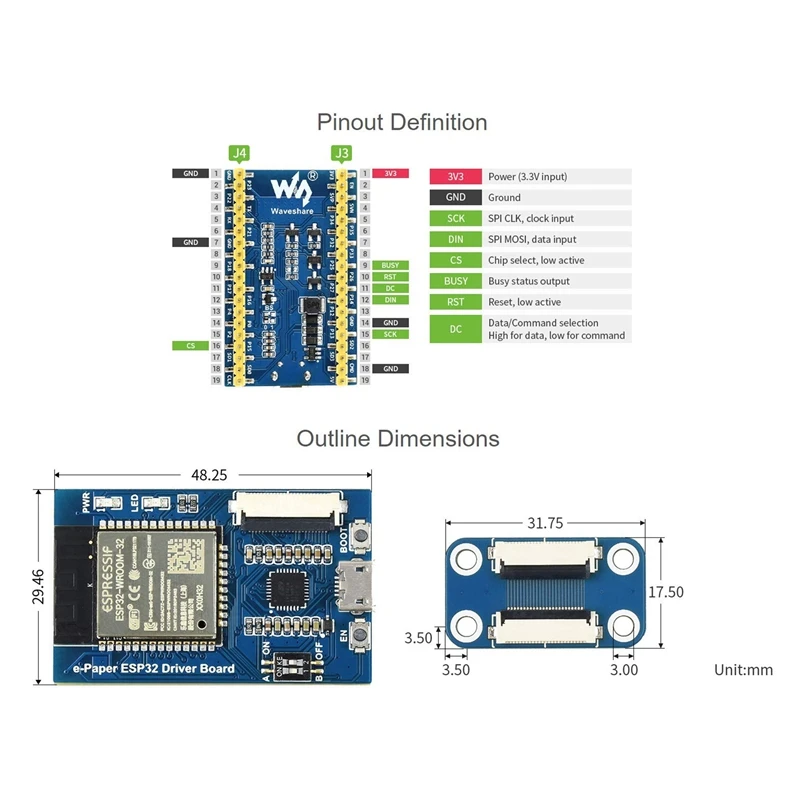 Scheda driver universale E-Paper Waveshare con Wifi Bluetooth Soc ESP32 integrata Supporta vari pannelli grezzi SPI E-Paper