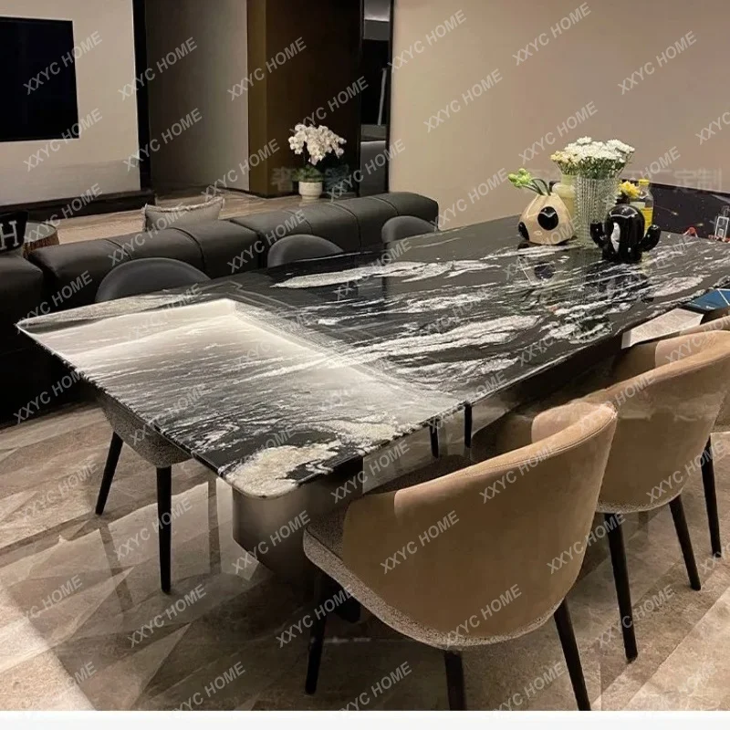 XX imported natural marble universe black luxury stone dining table  minimalist starry sky luxury stone long dining table