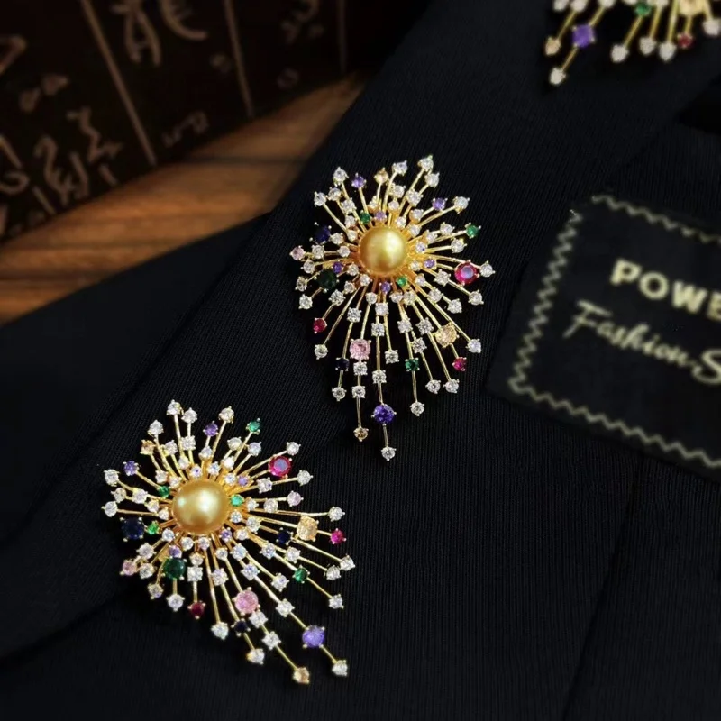 SGARIT Natural Color South Sea Golden Pearl Brooch  Shell Butterfly Flower Shaped Elegant  Diversity Brooch Luxury Jewelry