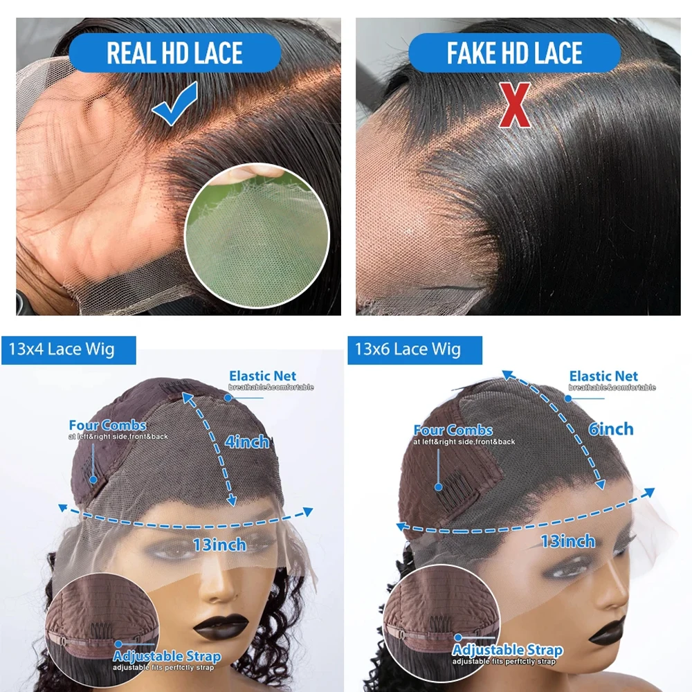 Perucas de Cabelo Humano com Renda Frontal 13x6 Jerry Curly Wave HD de 40 a 42 Polegadas, 13x4 Curly Wave, Densidade 250 para Mulheres