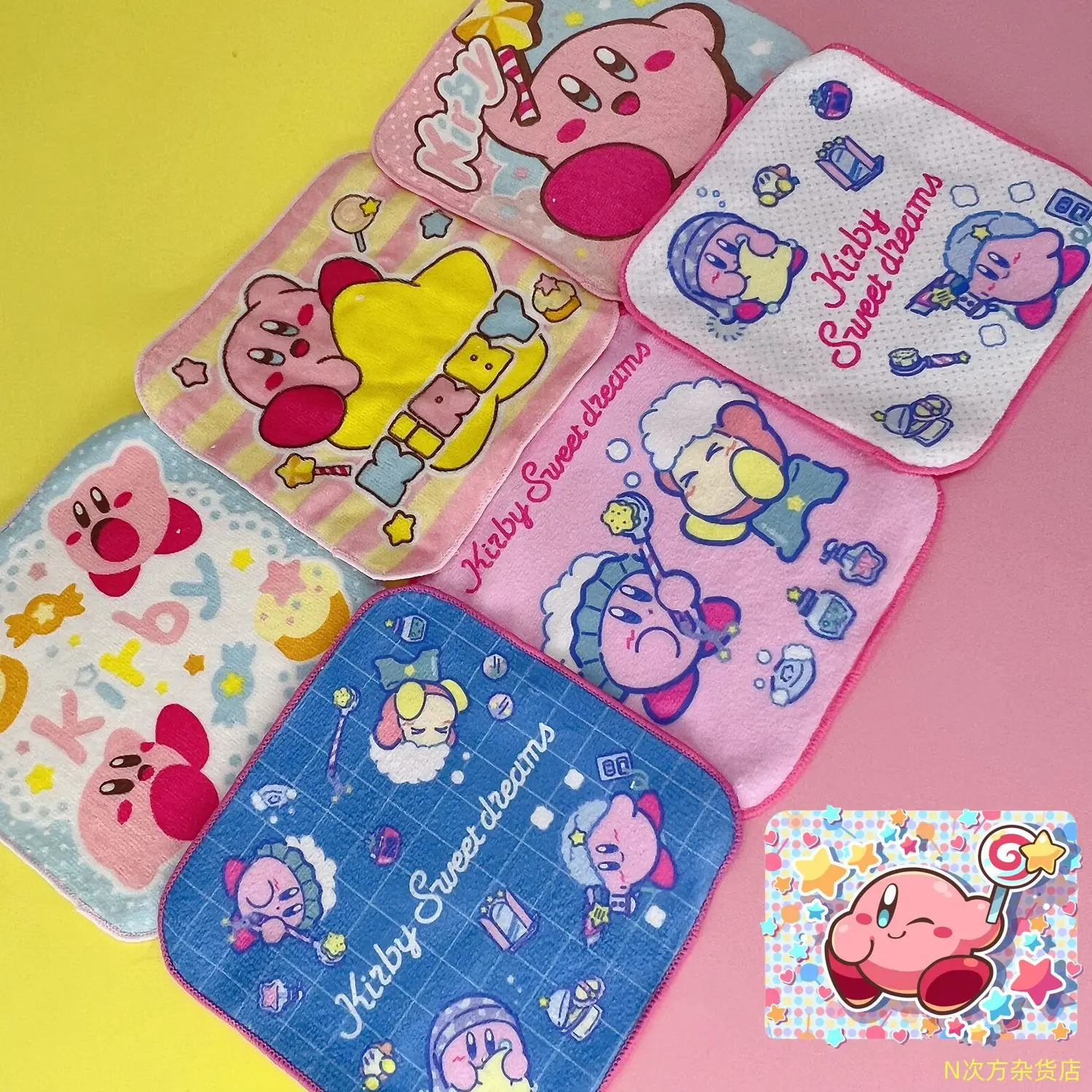 

16*16cm Kirby Cotton Hand Towel for Students, Girls, Small Square Towel, Heat-Resistant Mat, Cute Cartoon Face Cloth