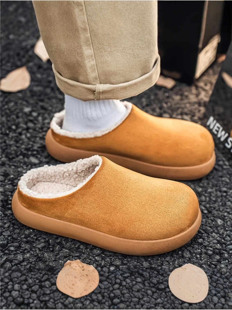 

Men's Winter Fleece Lined Slip on Cotton Shoes Office Wear Anti Slip Potato Design Comfortable Indoor Outdoor Slippers