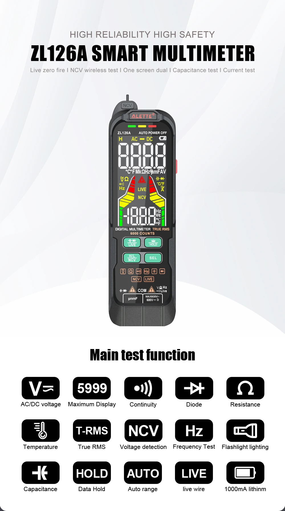 USB Multifunction Digital Multimeter AC & DC Voltage & Current, Resistive Capacitance True RMS, Rechargeable Multimeter