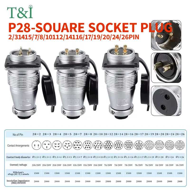 

PLS28 aviation connector plug socket 2/3/4/5/7/10/12/14/16/19/20/24pin male female butt joint Circular connector rear nut P28