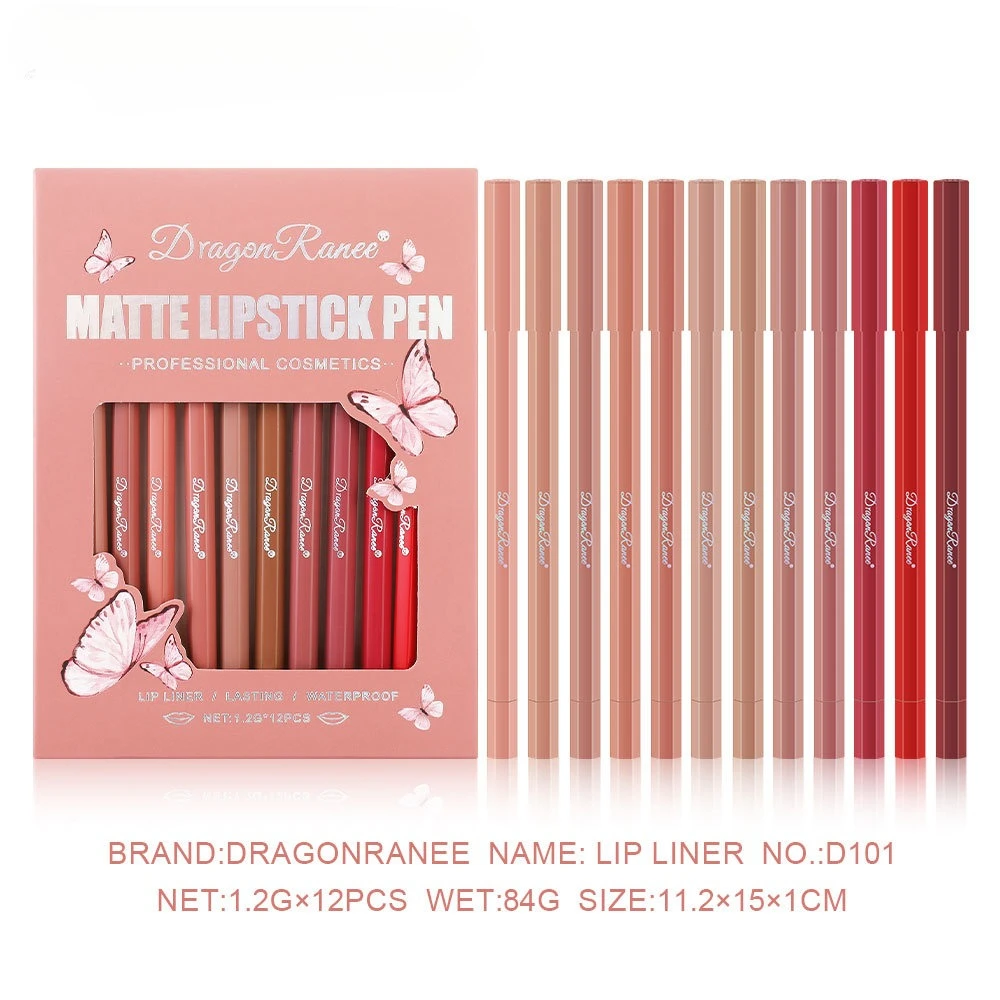 12色マットリップライナーセット ベルベット仕上げ 長持ち 防水ペンシル プロ仕様リップ輪郭キット フルコレクション