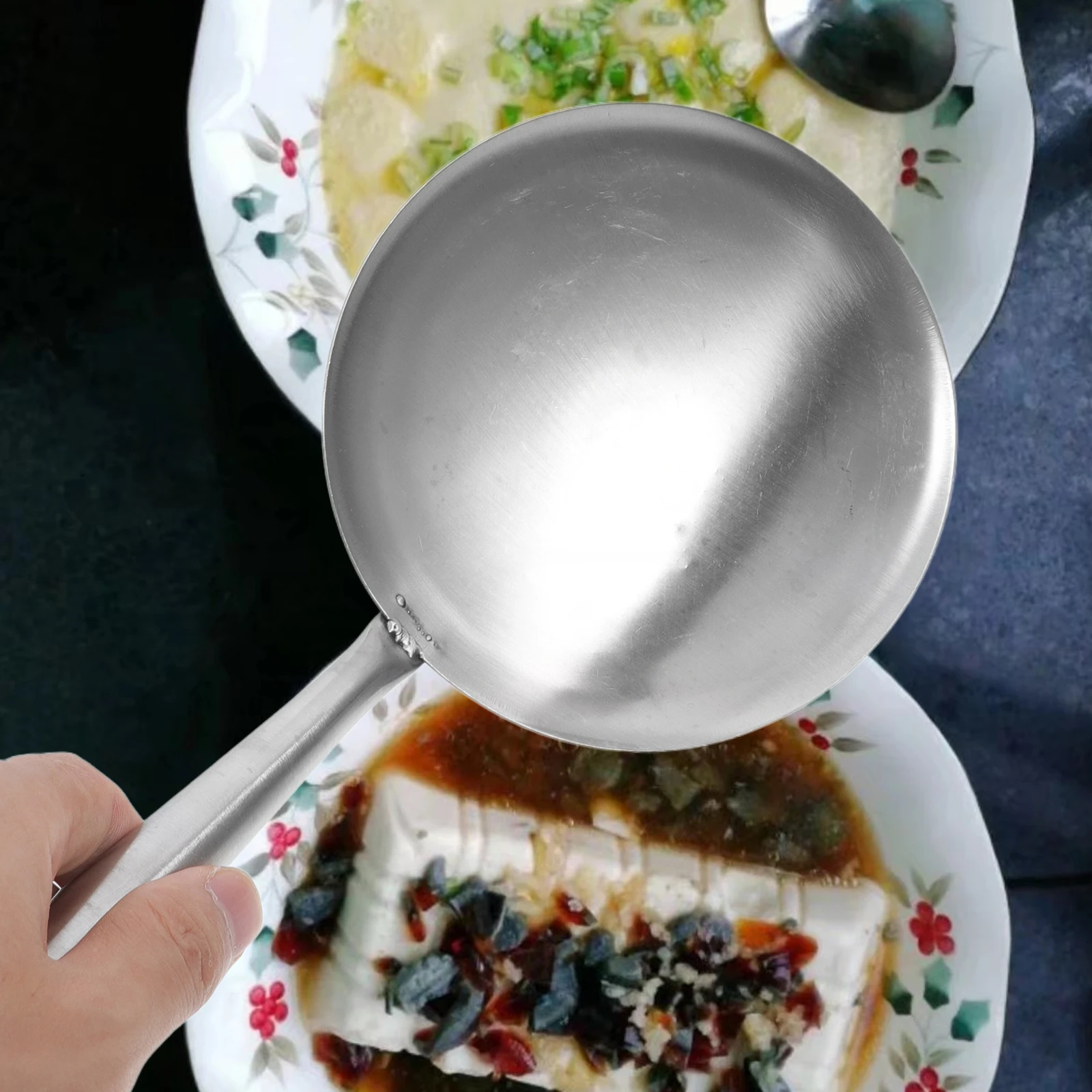 

Stainless Steel Tofu Brain Scoop Ergonomic Multi Purpose Rice Paddle Bean Curd Dessert Spoon Flat Bottom Short Handle
