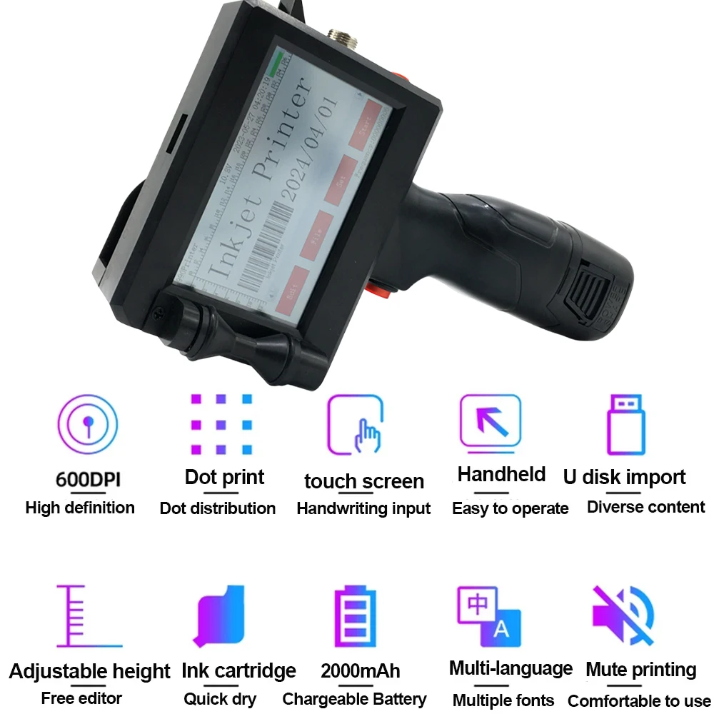 12.7mm Fast Dry Handheld Inkjet Printer Date/logo/digit with USB Import Code/picture 12.7mm Nozzle Portable Touch Inkjet Printer
